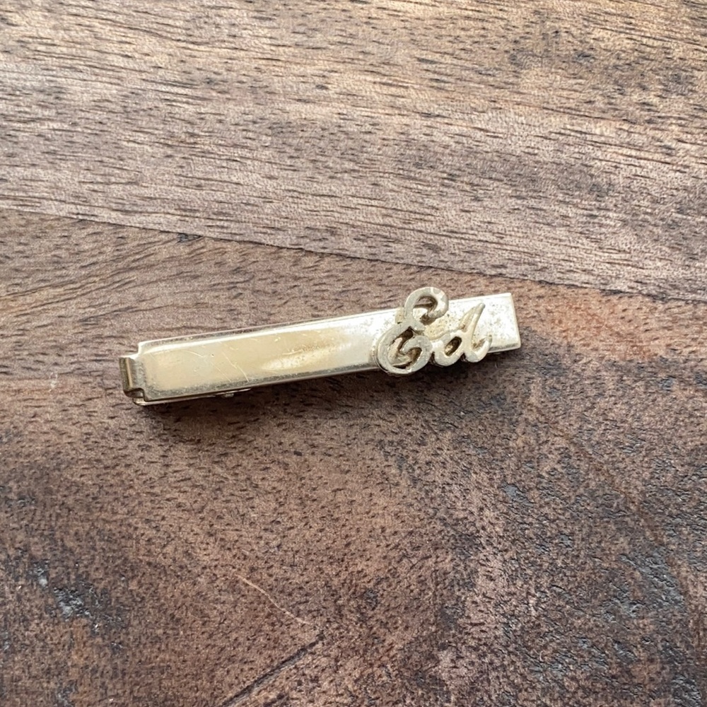 Vintage silver plated small tie clip clasp “Ed” 1-3/4” retro MCM 1950’s